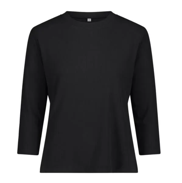 3-4 Sleeve Ribbed Crew Neck Tee- Black