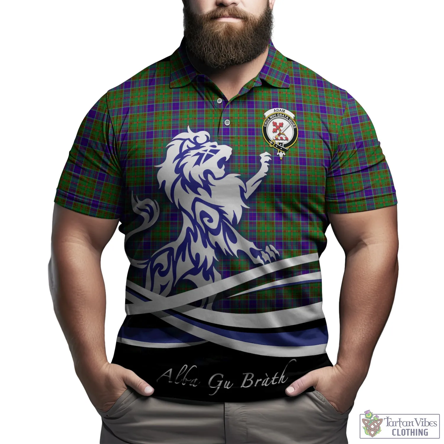 Adam Tartan Polo Shirt with Alba Gu Brath Regal Lion Emblem