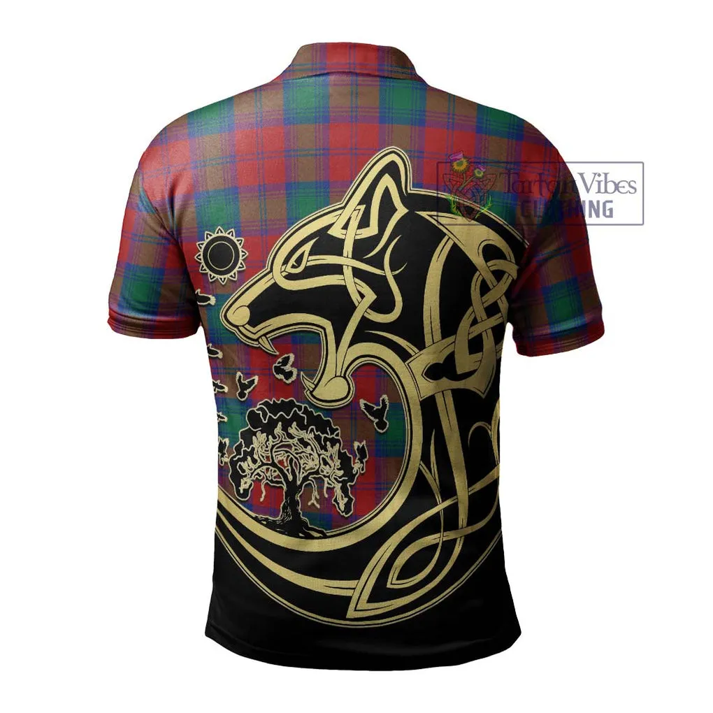 Affleck Tartan Polo Shirt with Family Crest Celtic Wolf Style