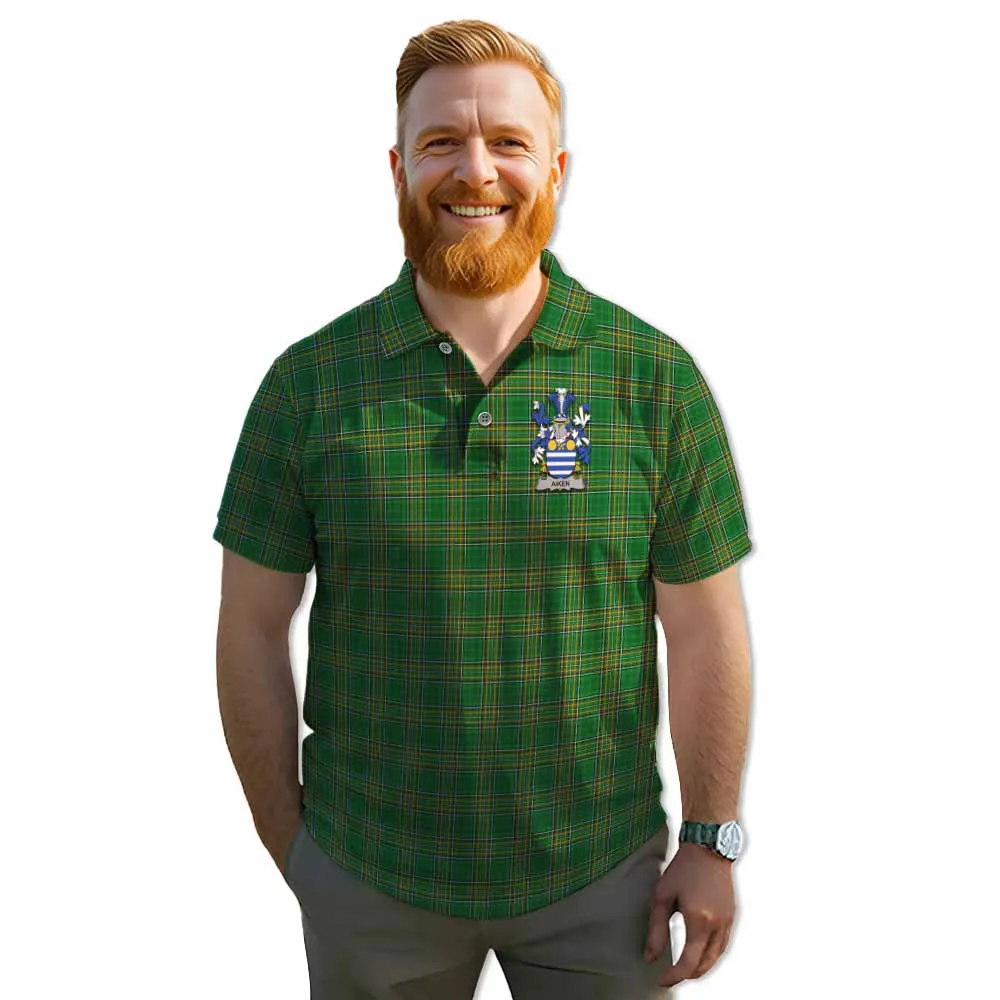 Aiken Irish Clan Tartan Men's Polo Shirt with Coat of Arms