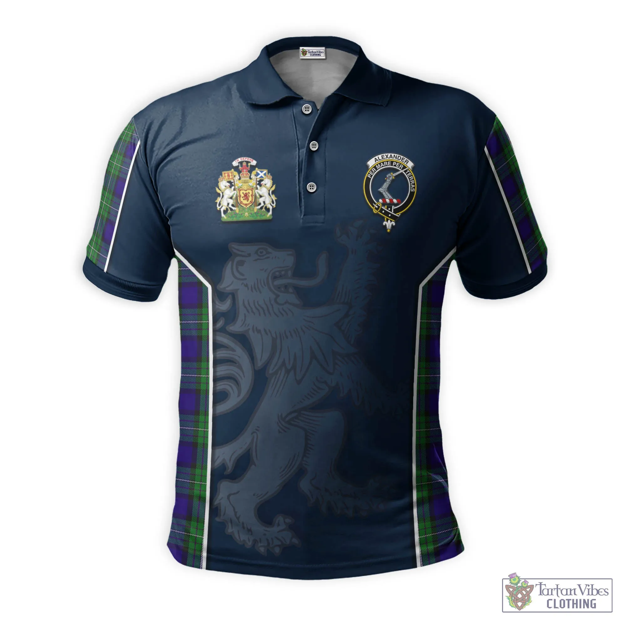 Alexander Tartan Men's Polo Shirt with Family Crest and Lion Rampant Vibes Sport Style