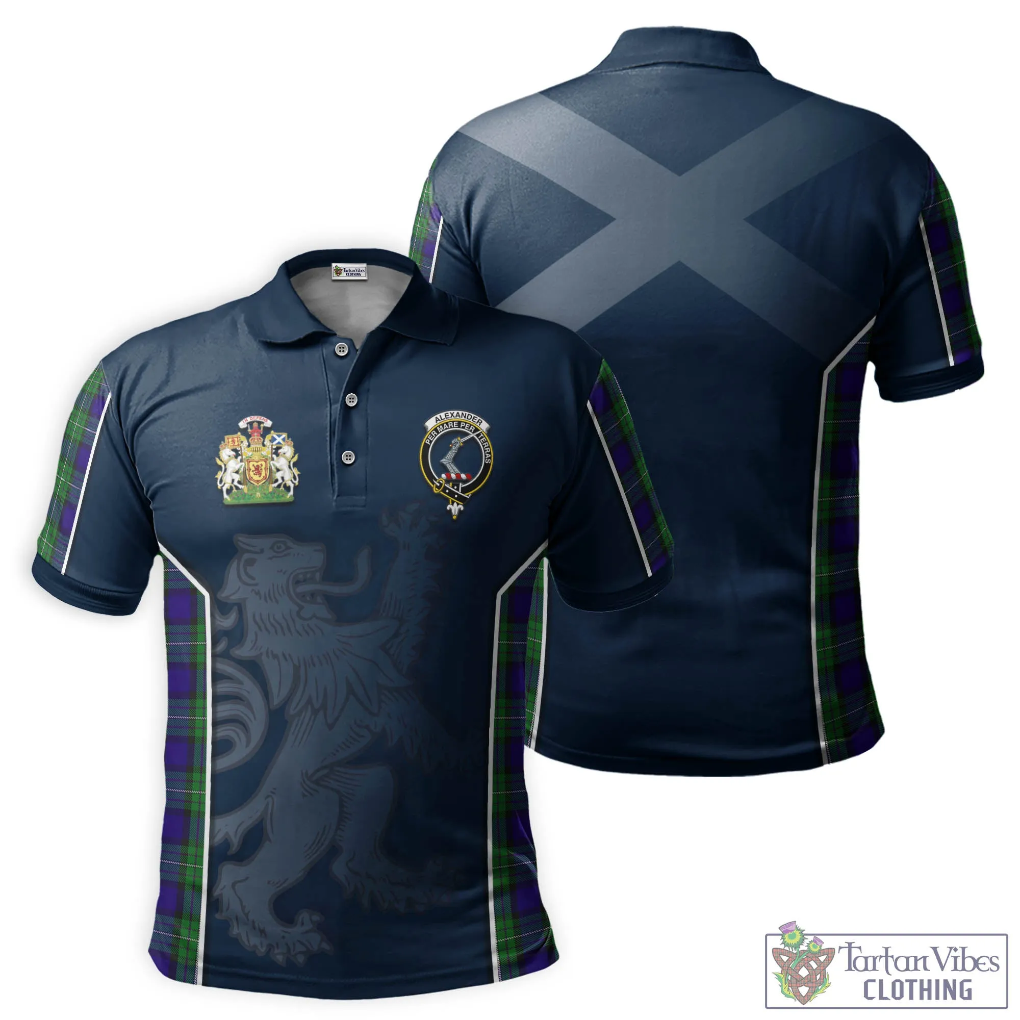 Alexander Tartan Men's Polo Shirt with Family Crest and Lion Rampant Vibes Sport Style