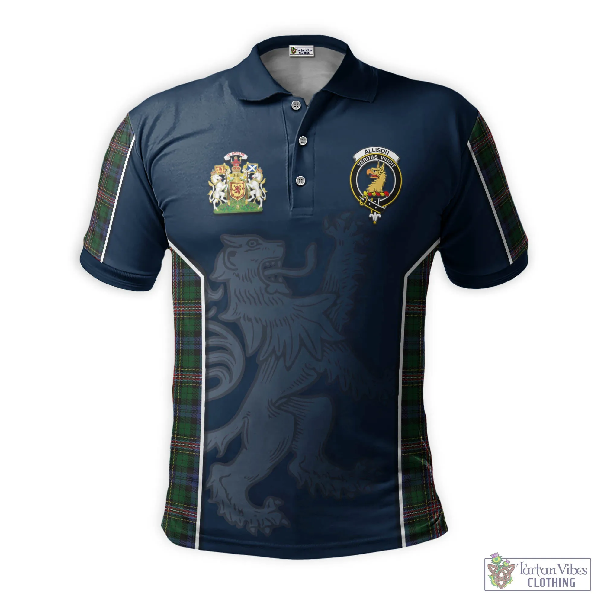 Allison Tartan Men's Polo Shirt with Family Crest and Lion Rampant Vibes Sport Style