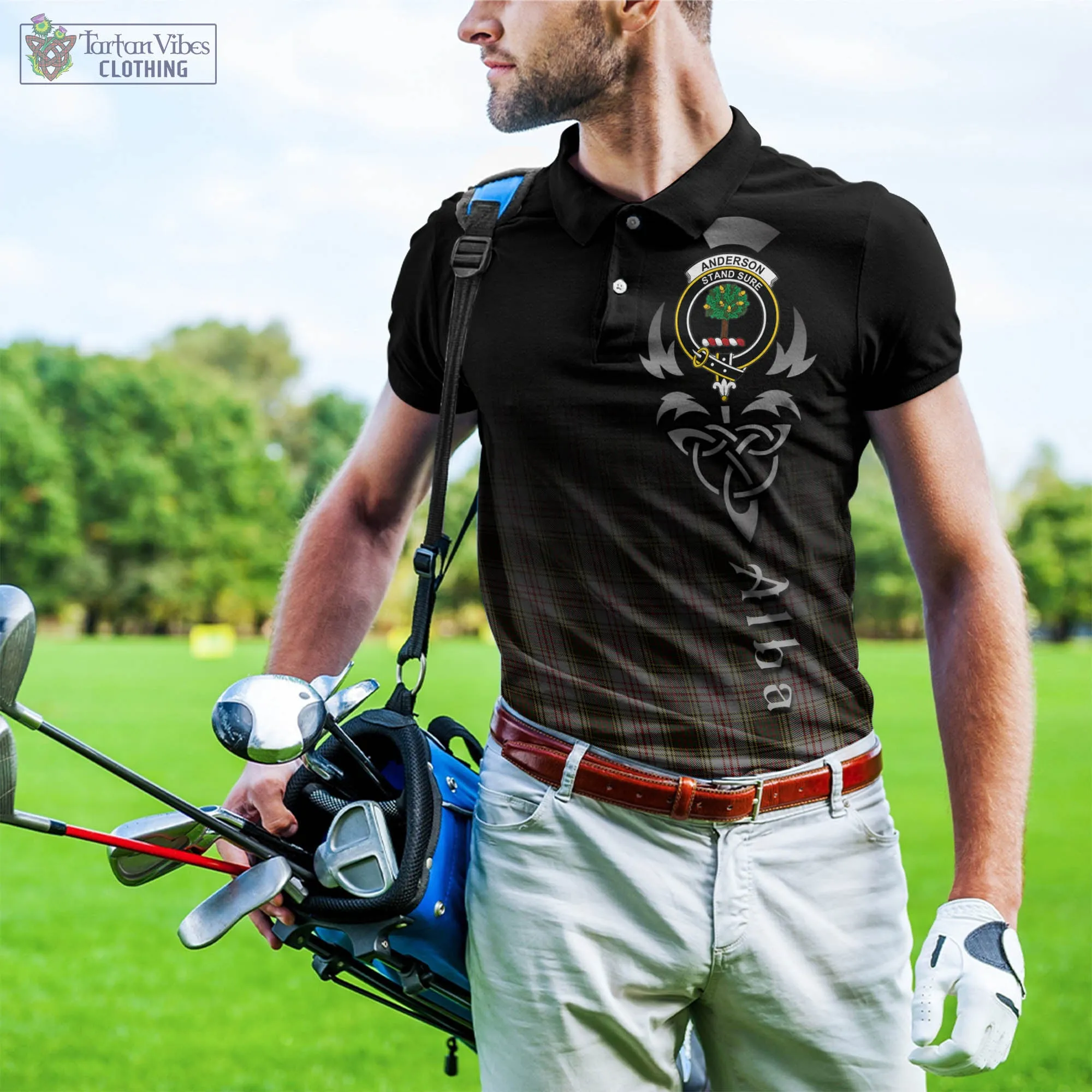 Anderson Dress Tartan Polo Shirt Featuring Alba Gu Brath Family Crest Celtic Inspired