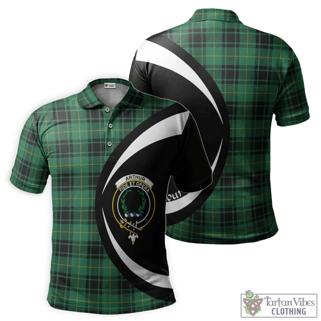 Arthur Ancient Tartan Men's Polo Shirt with Family Crest Circle Style