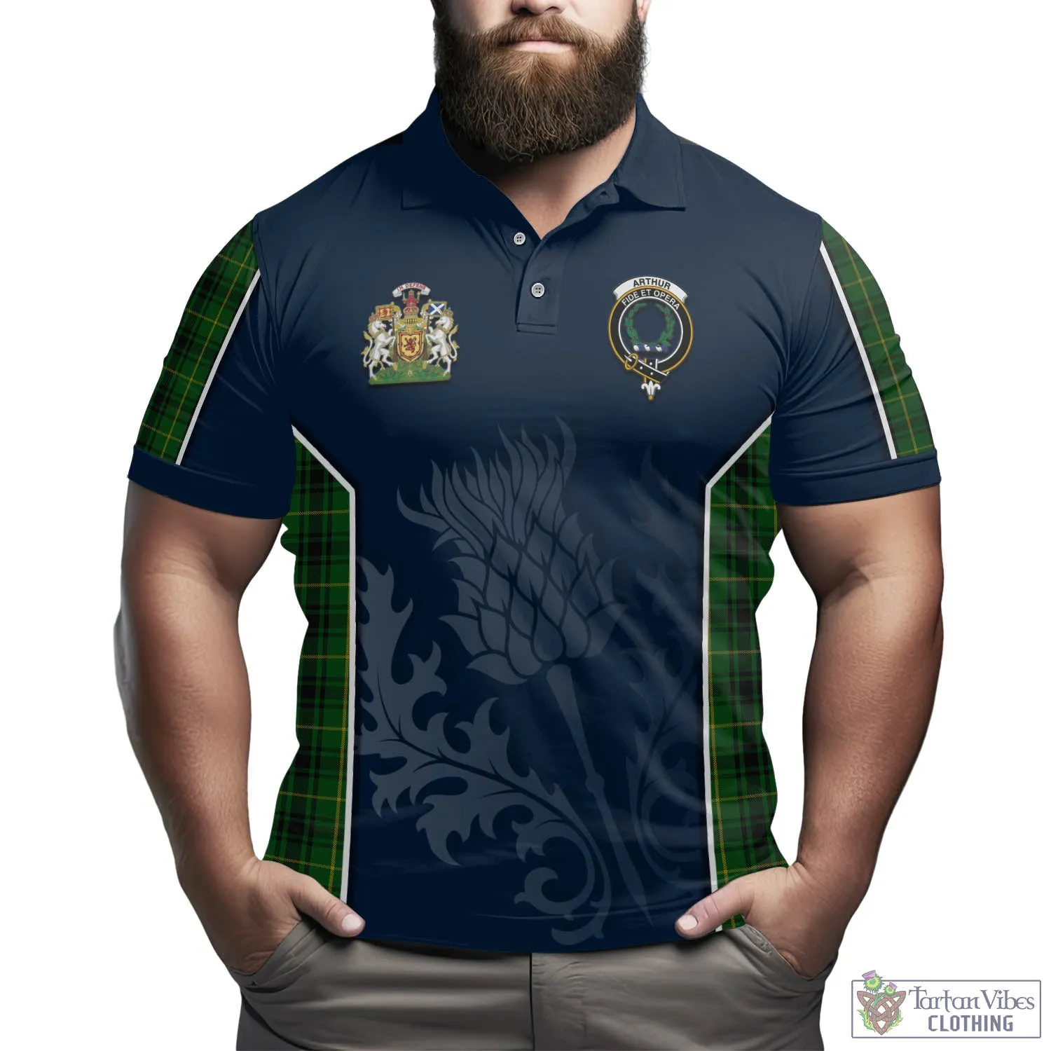 Arthur Tartan Men's Polo Shirt with Family Crest and Scottish Thistle Vibes Sport Style