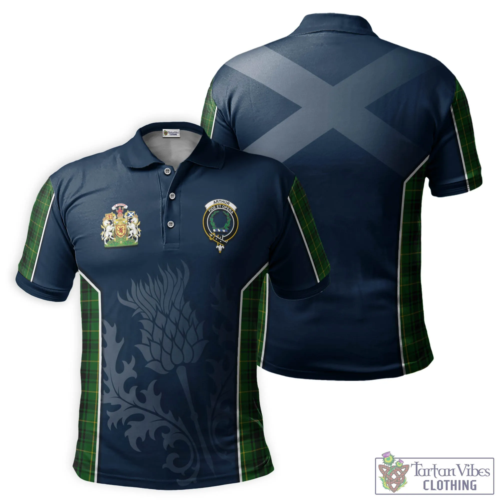 Arthur Tartan Men's Polo Shirt with Family Crest and Scottish Thistle Vibes Sport Style