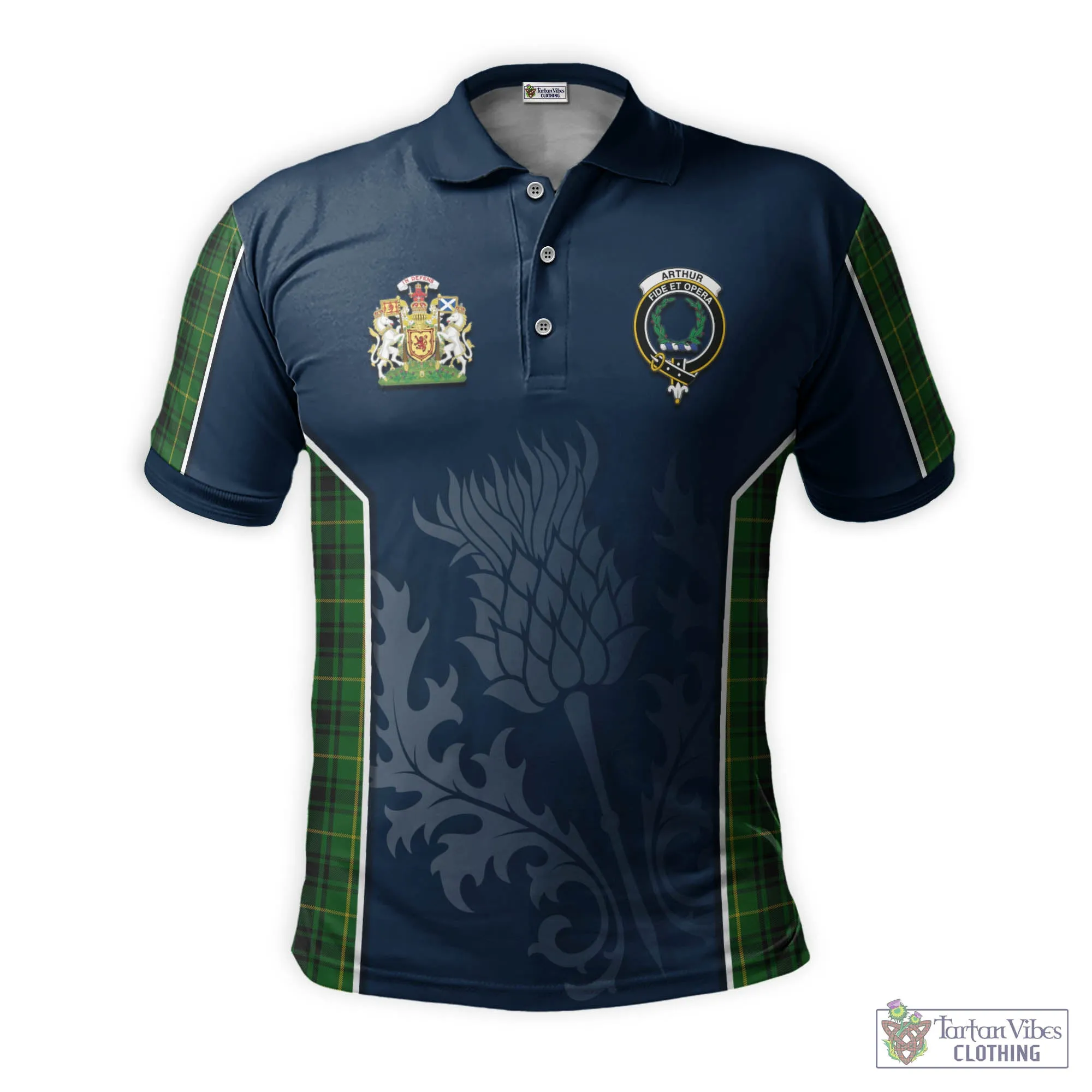 Arthur Tartan Men's Polo Shirt with Family Crest and Scottish Thistle Vibes Sport Style