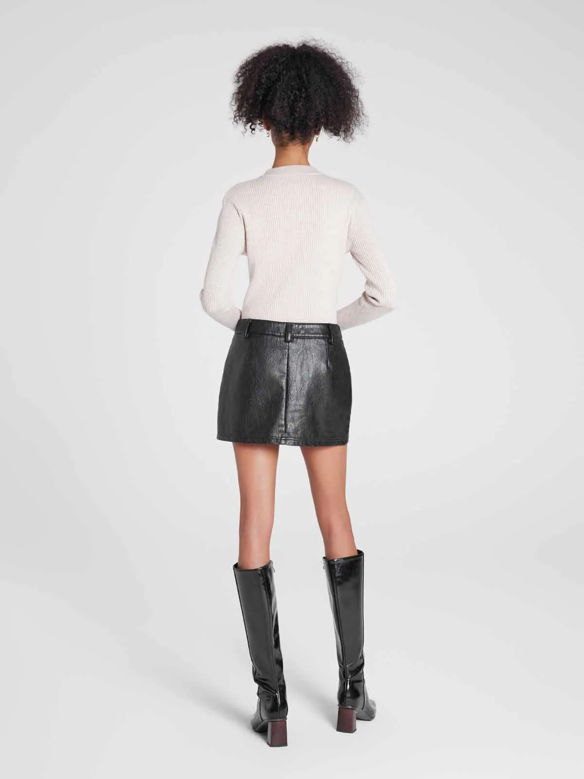 ASOBIO Mid-Low Vintage PU Textured Mini Skirt