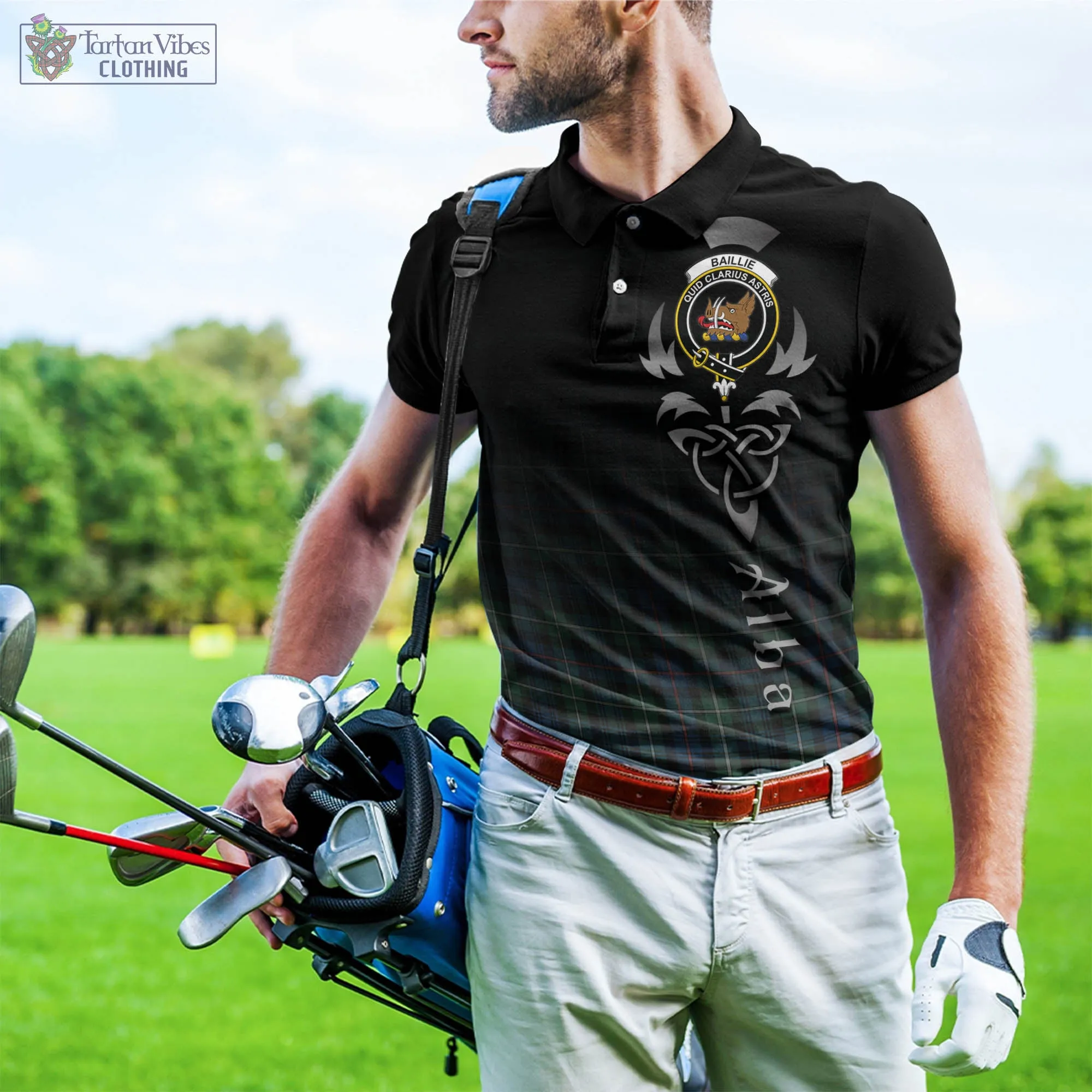 Baillie Ancient Tartan Polo Shirt Featuring Alba Gu Brath Family Crest Celtic Inspired