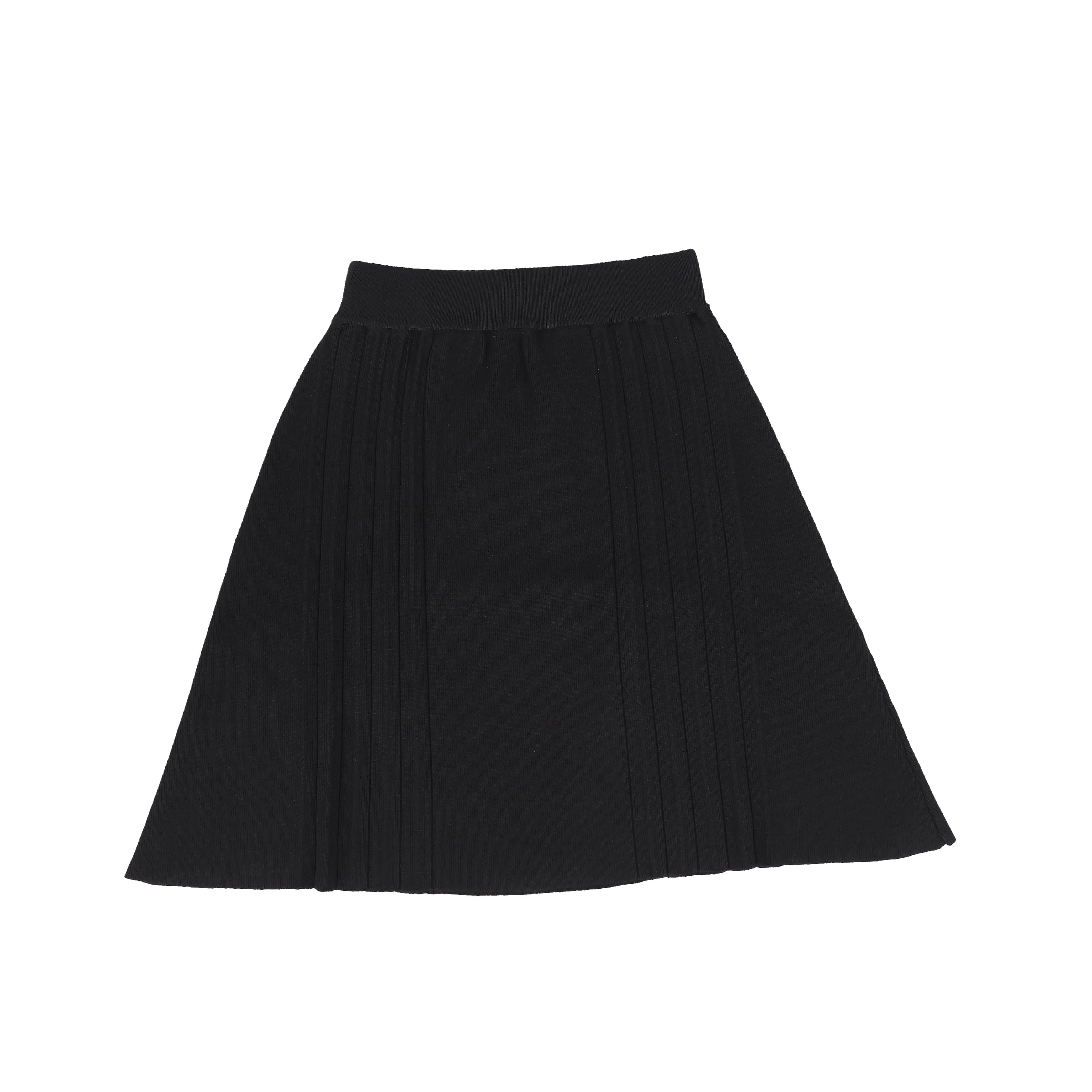 Bamboo Black Knit Pleated Detail Skirt