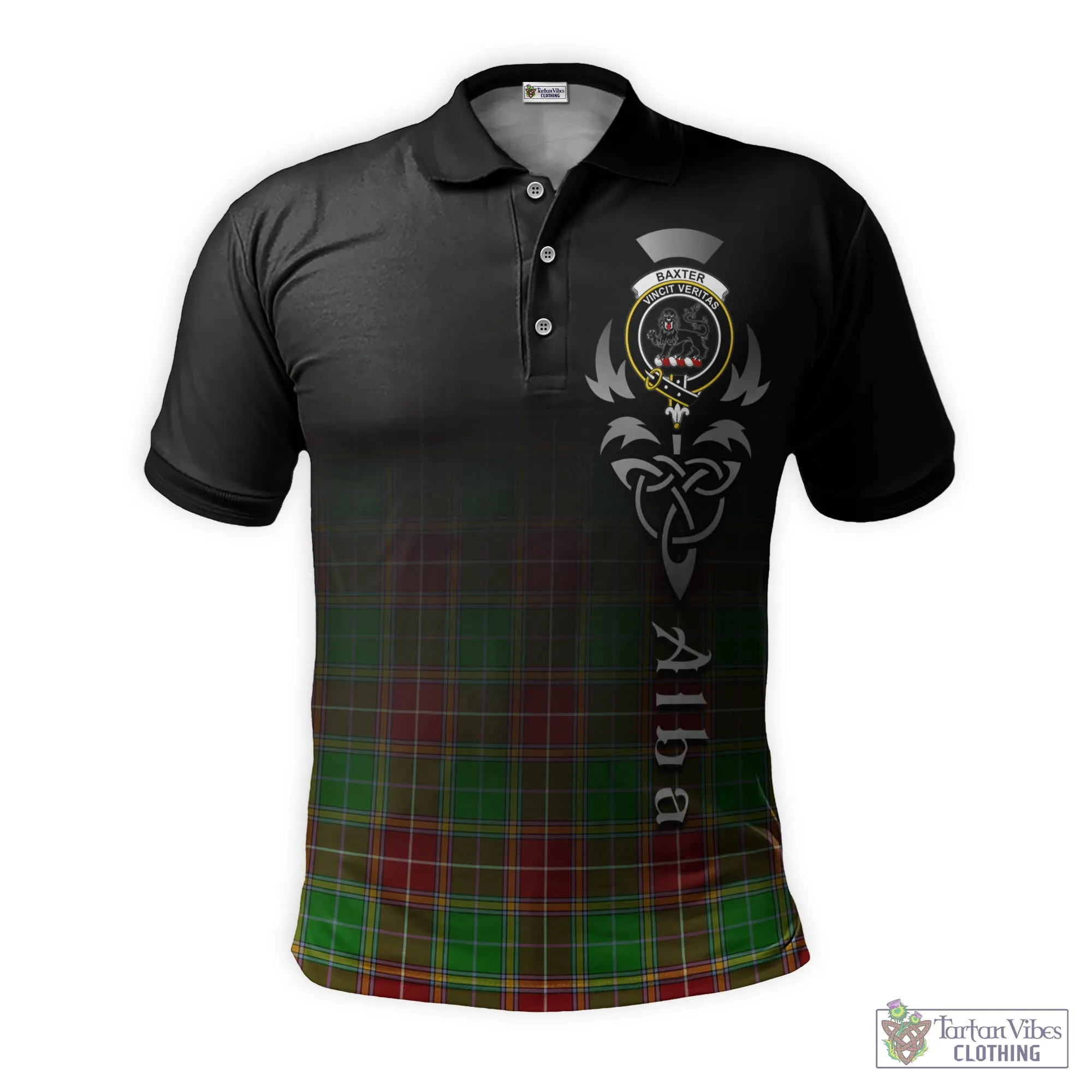 Baxter Modern Tartan Polo Shirt Featuring Alba Gu Brath Family Crest Celtic Inspired