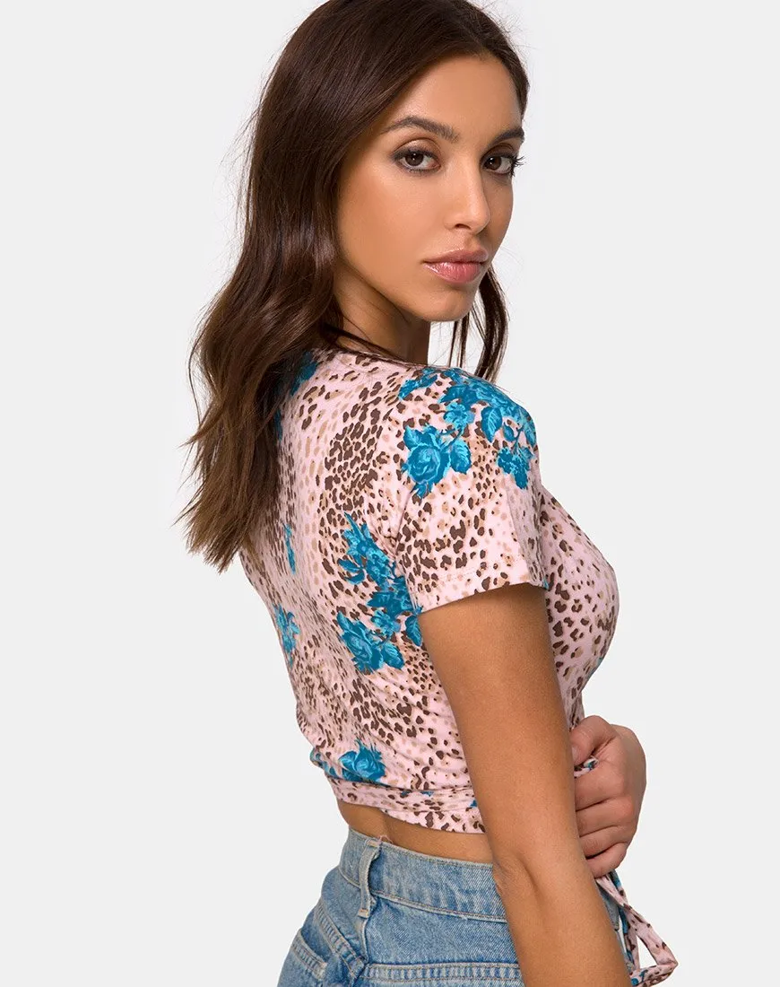 Bilen Crop Top in Jungle Flower Blue and Cream