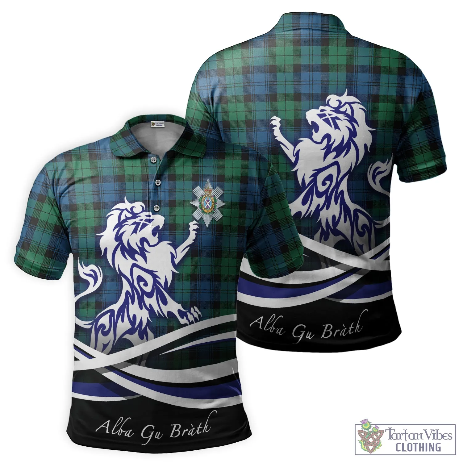 Black Watch Ancient Tartan Polo Shirt with Alba Gu Brath Regal Lion Emblem