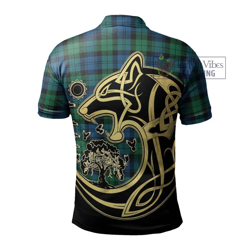 Black Watch Ancient Tartan Polo Shirt with Family Crest Celtic Wolf Style