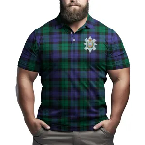 Black Watch Modern Tartan Men's Polo Shirt with Family Crest