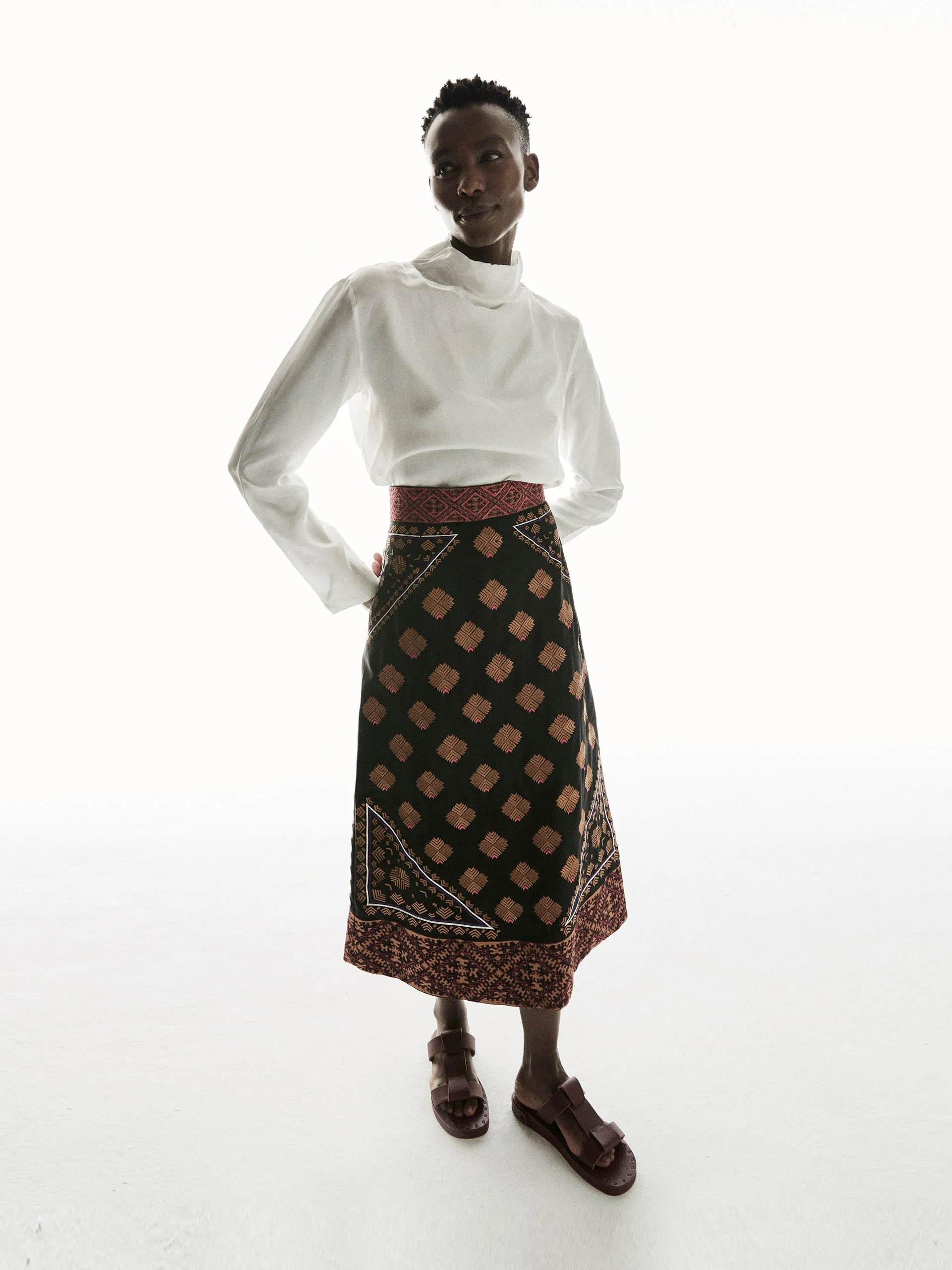 Black wool Phulkaari embroidered skirt