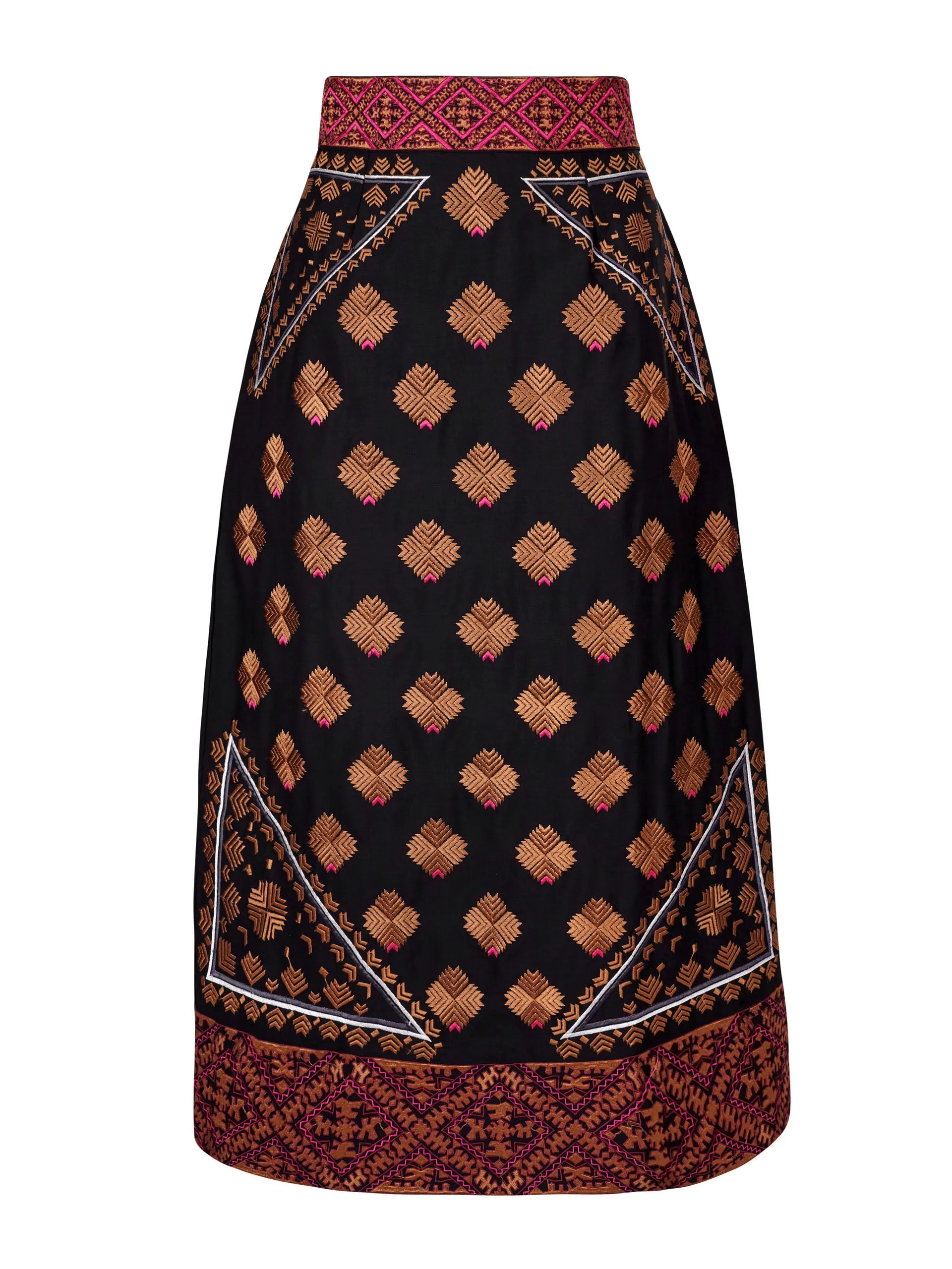 Black wool Phulkaari embroidered skirt