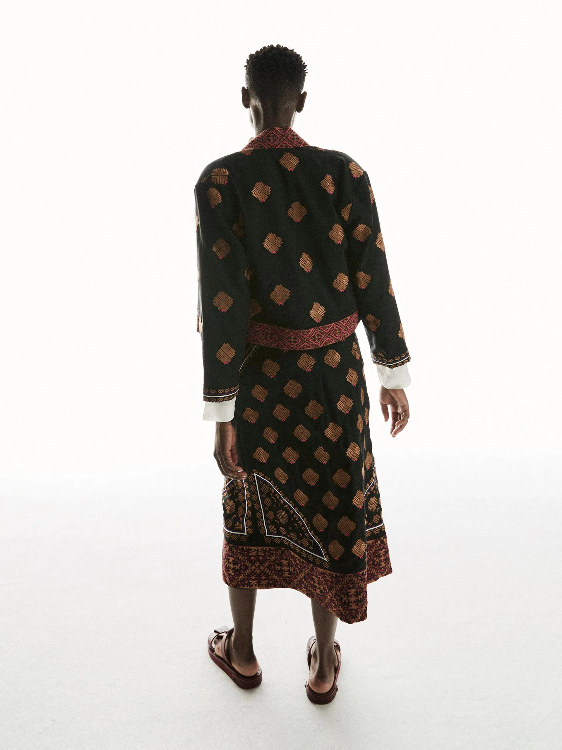 Black wool Phulkaari embroidered skirt