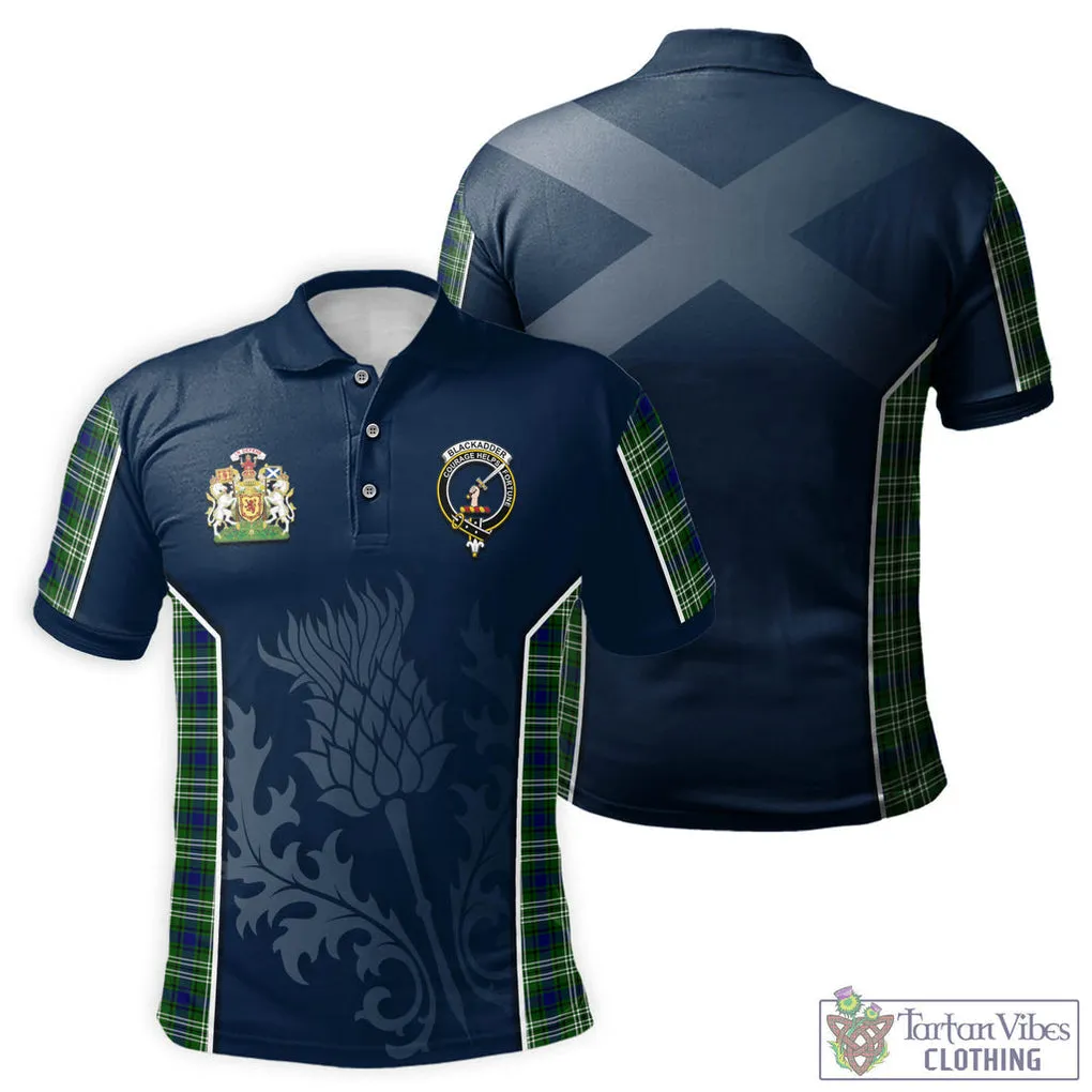 Blackadder Tartan Men's Polo Shirt with Family Crest and Scottish Thistle Vibes Sport Style