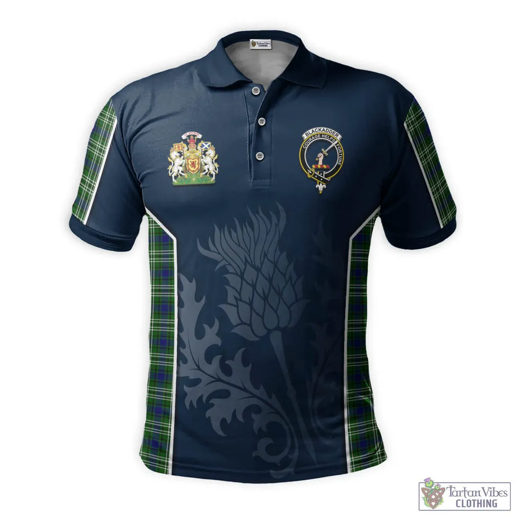 Blackadder Tartan Men's Polo Shirt with Family Crest and Scottish Thistle Vibes Sport Style