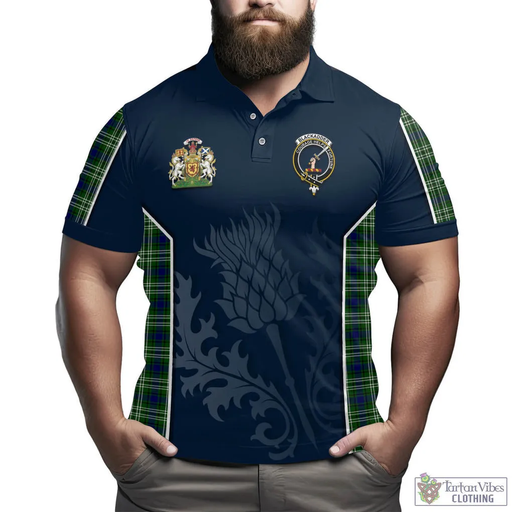 Blackadder Tartan Men's Polo Shirt with Family Crest and Scottish Thistle Vibes Sport Style