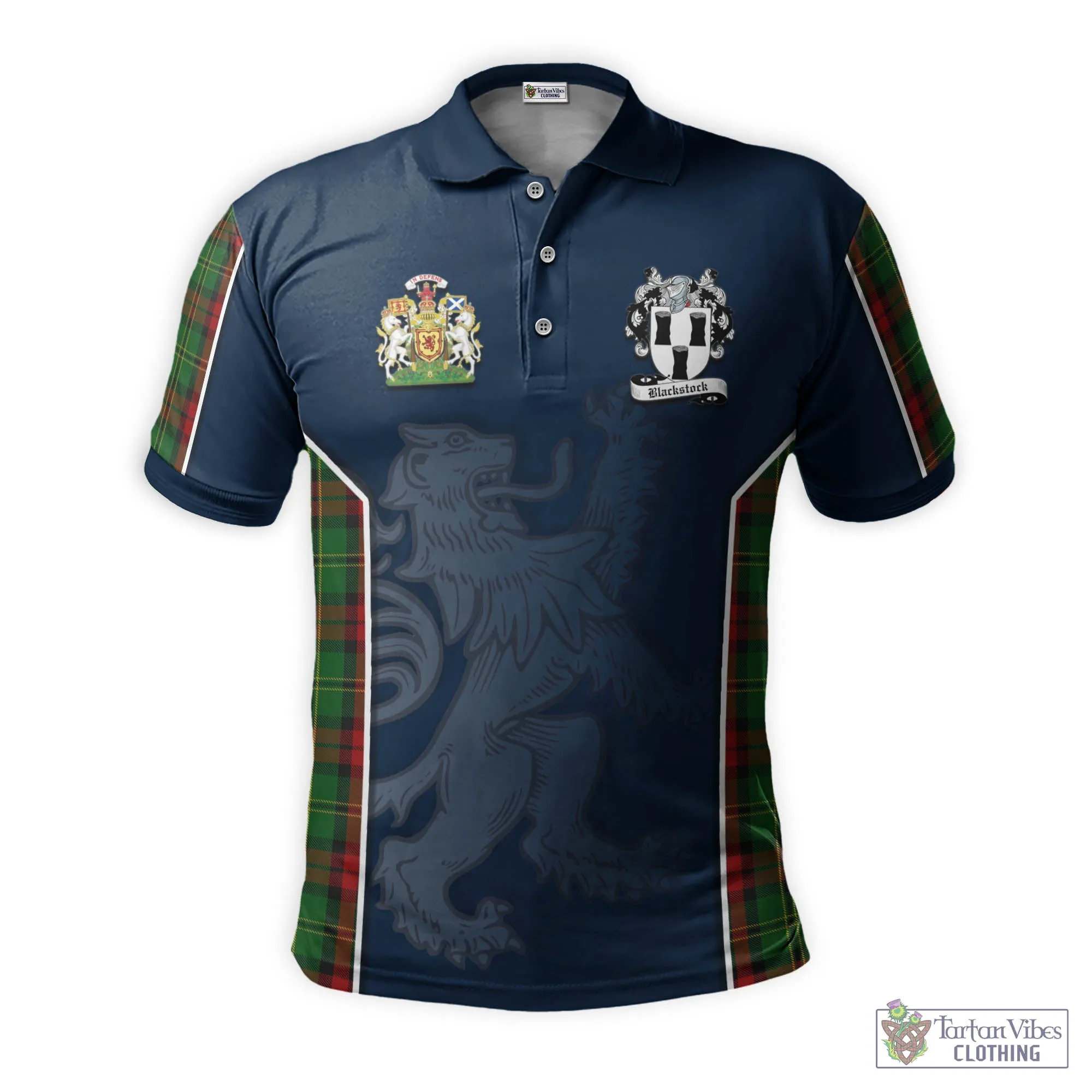 Blackstock Hunting Tartan Men's Polo Shirt with Family Crest and Lion Rampant Vibes Sport Style