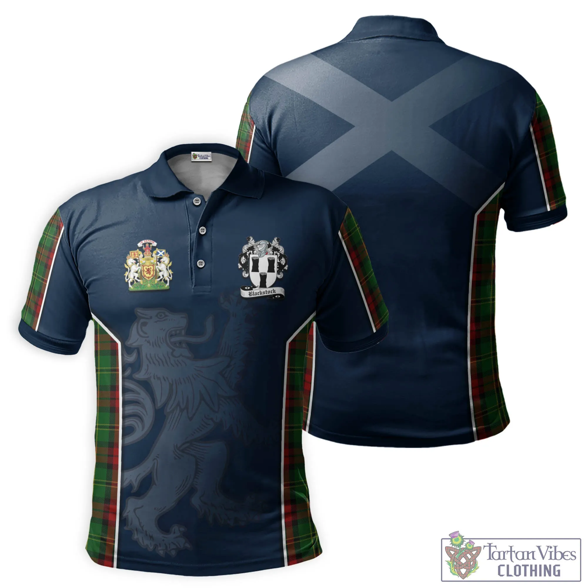 Blackstock Hunting Tartan Men's Polo Shirt with Family Crest and Lion Rampant Vibes Sport Style