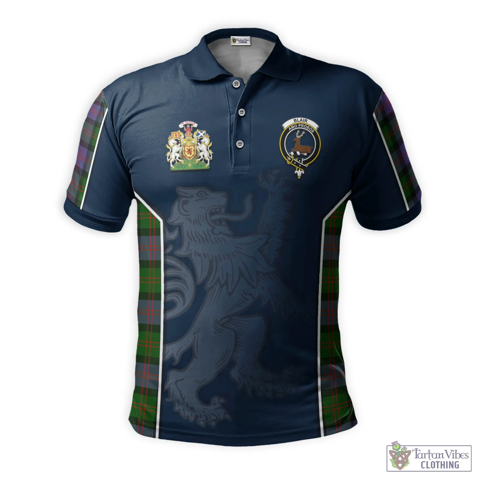 Blair Modern Tartan Men's Polo Shirt with Family Crest and Lion Rampant Vibes Sport Style