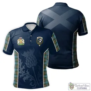 Brisbane Tartan Men's Polo Shirt with Family Crest and Scottish Thistle Vibes Sport Style