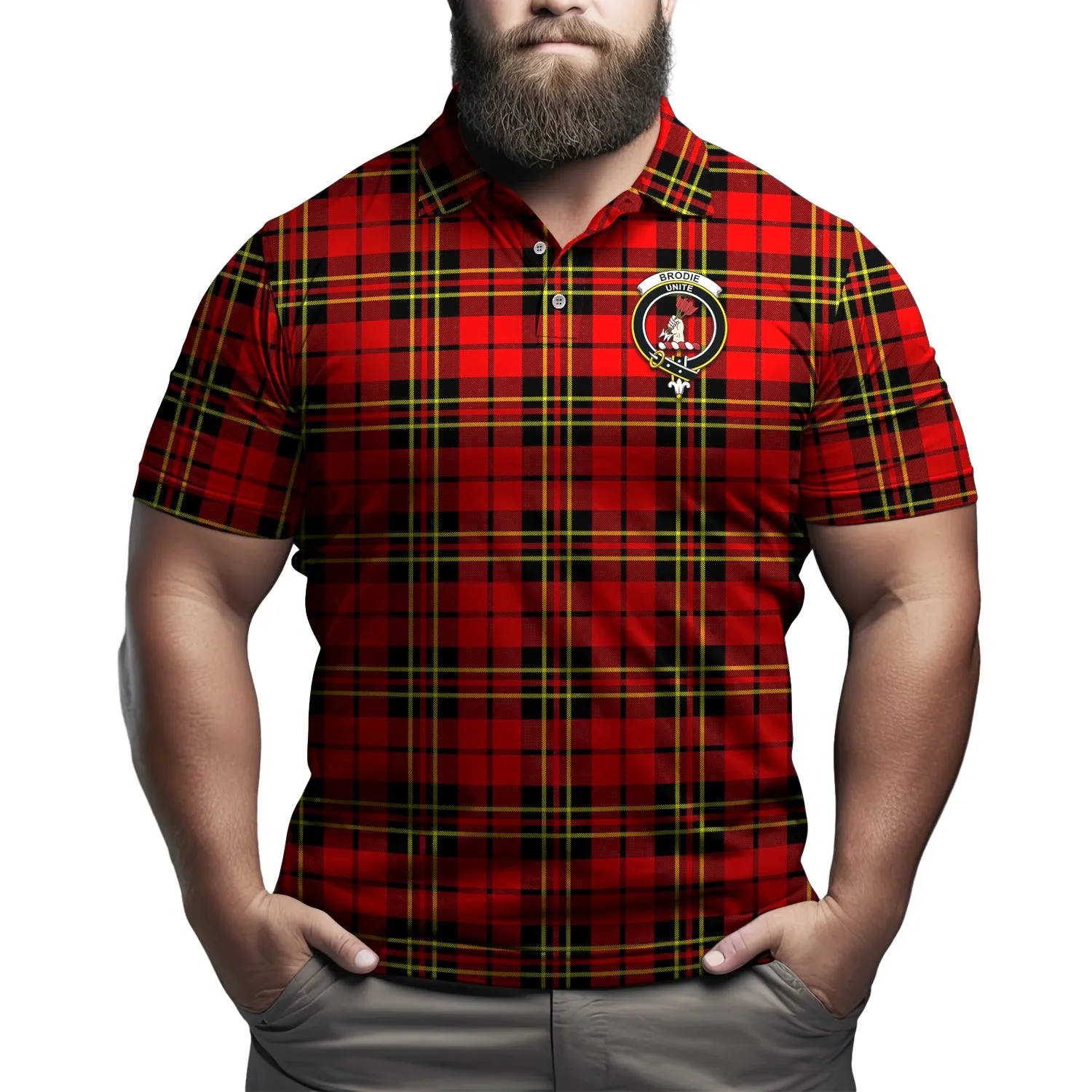 Brodie Modern Tartan Men's Polo Shirt with Family Crest