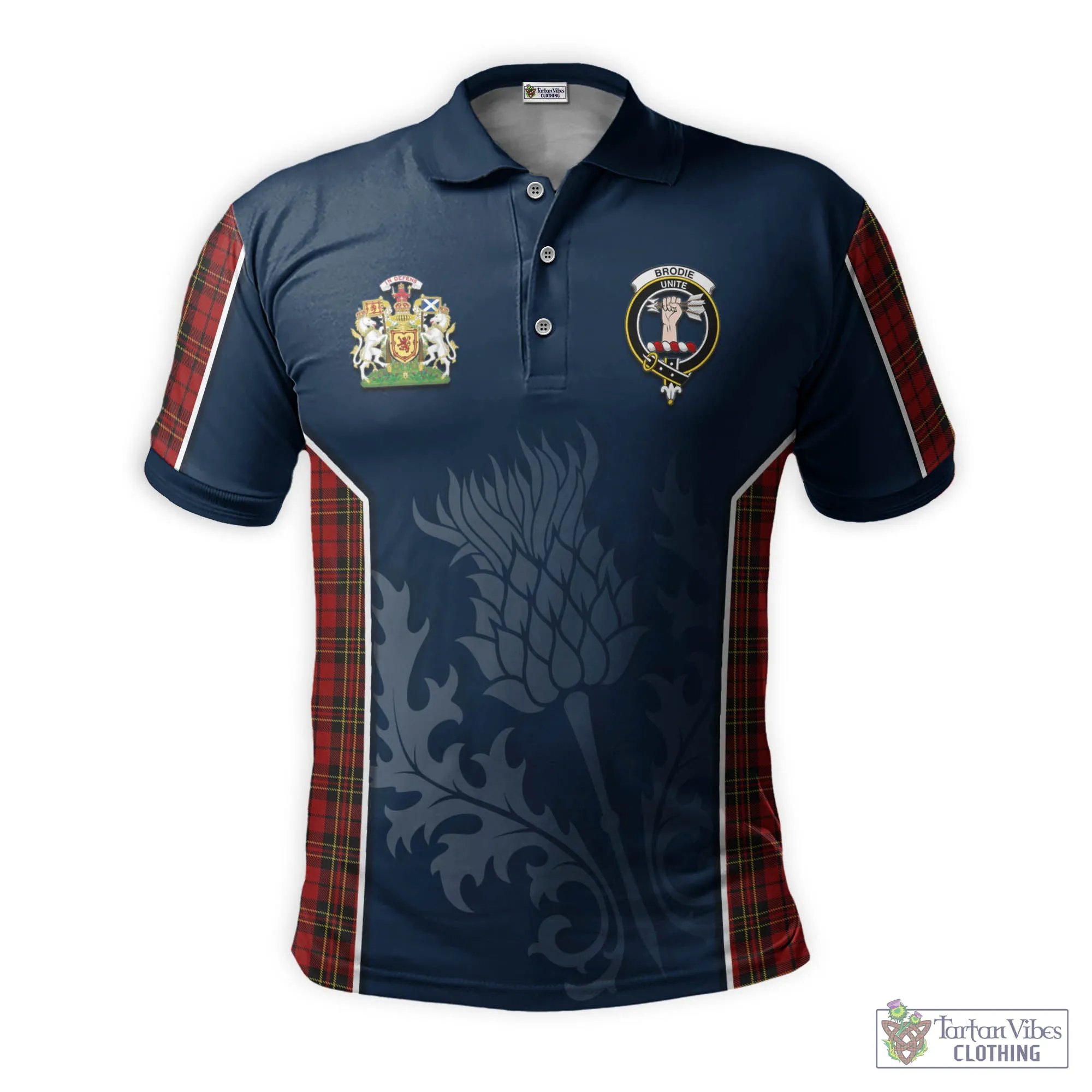 Brodie Tartan Men's Polo Shirt with Family Crest and Scottish Thistle Vibes Sport Style