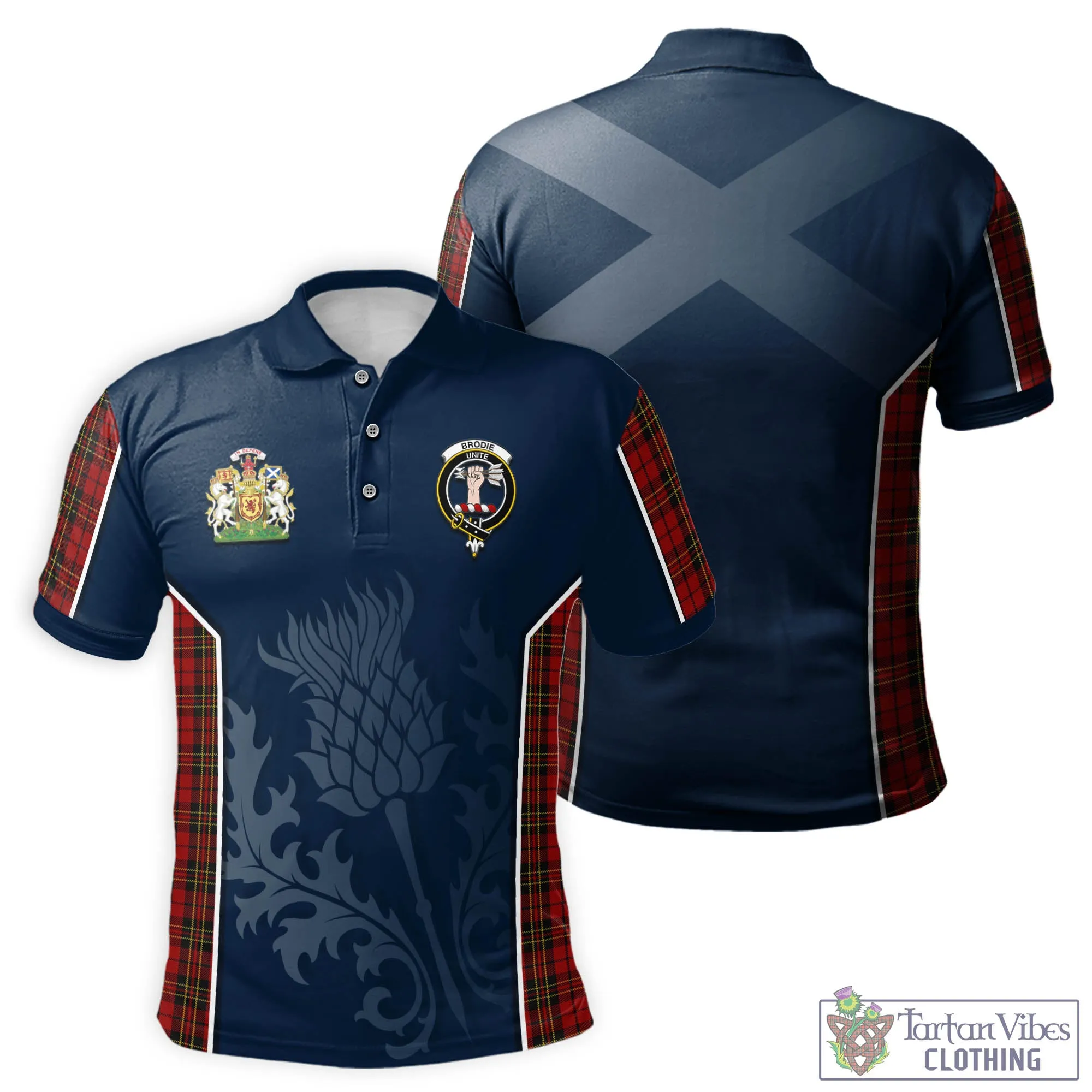 Brodie Tartan Men's Polo Shirt with Family Crest and Scottish Thistle Vibes Sport Style