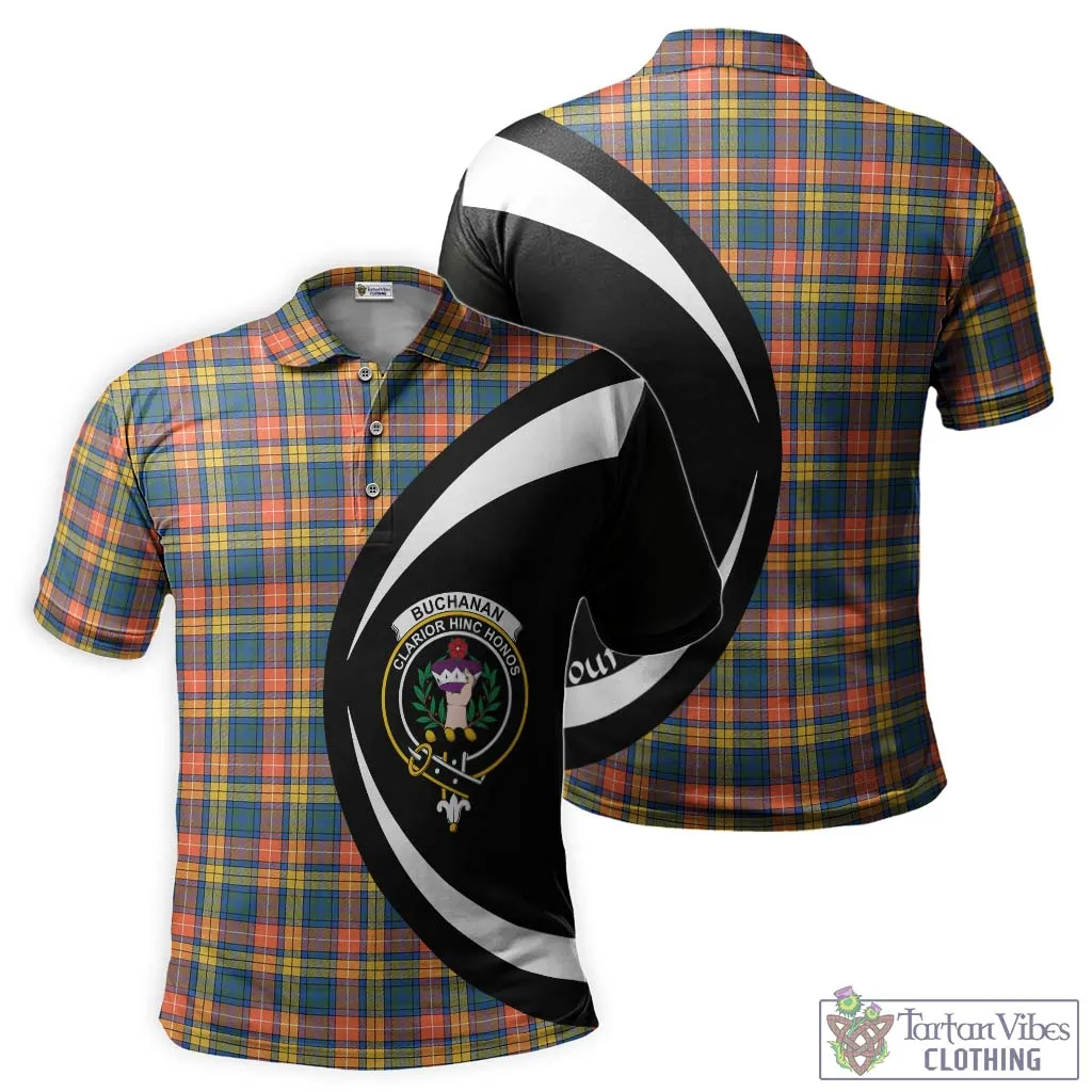 Buchanan Ancient Tartan Men's Polo Shirt with Family Crest Circle Style