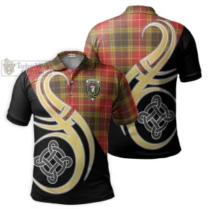 Buchanan Old Set Weathered Tartan Polo Shirt with Family Crest and Celtic Symbol Style