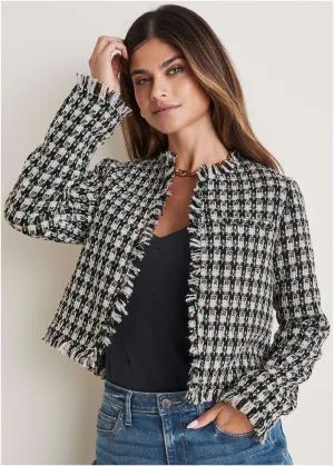 Collarless Tweed Jacket - Black Multi