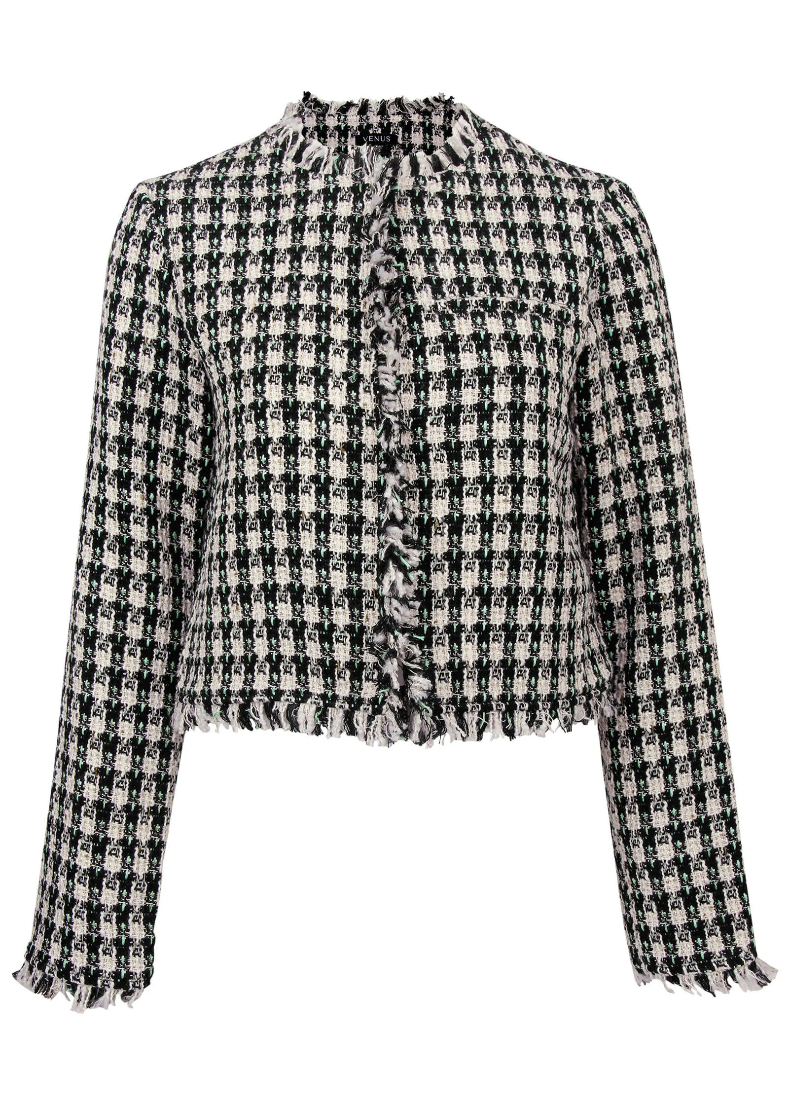 Collarless Tweed Jacket - Black Multi