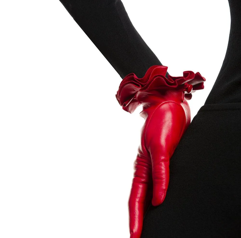 Danielle 2 - Women's Silk Lined Leather Gloves with Ruffle