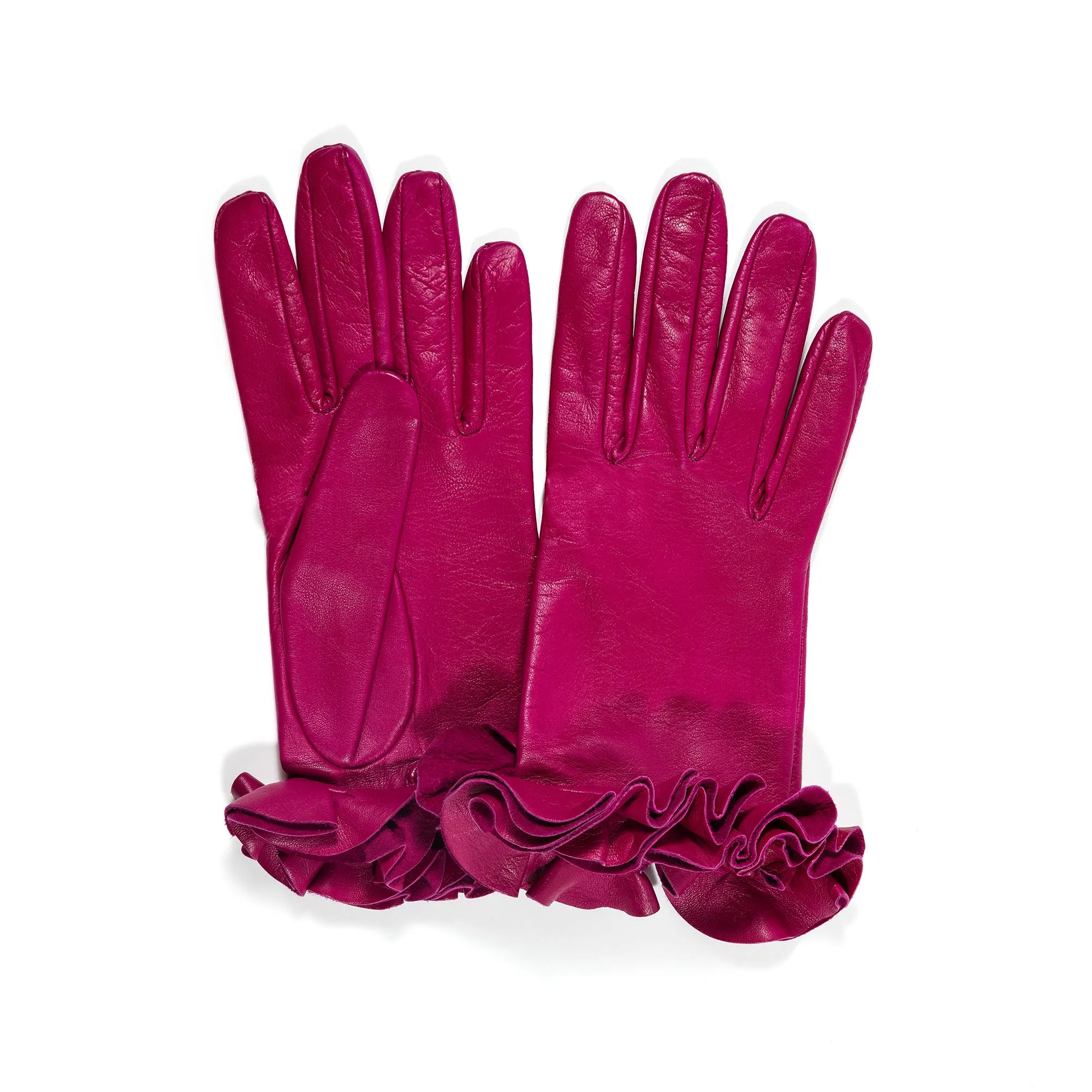 Danielle 2 - Women's Silk Lined Leather Gloves with Ruffle