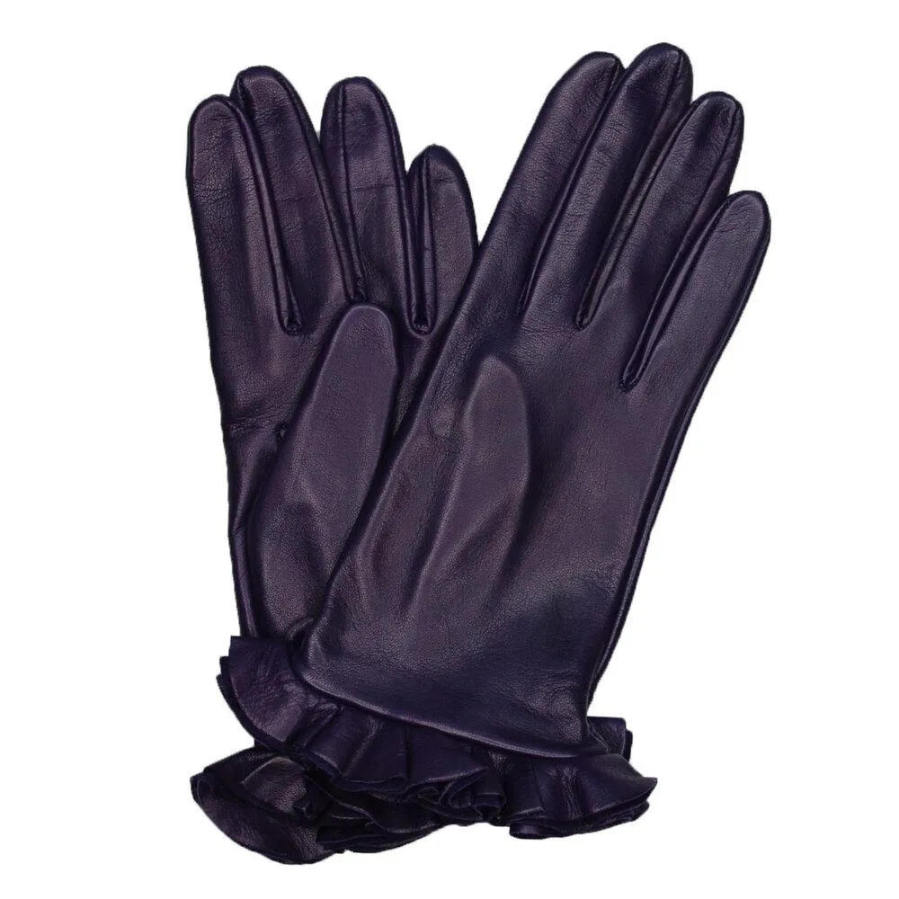 Danielle 2 - Women's Silk Lined Leather Gloves with Ruffle