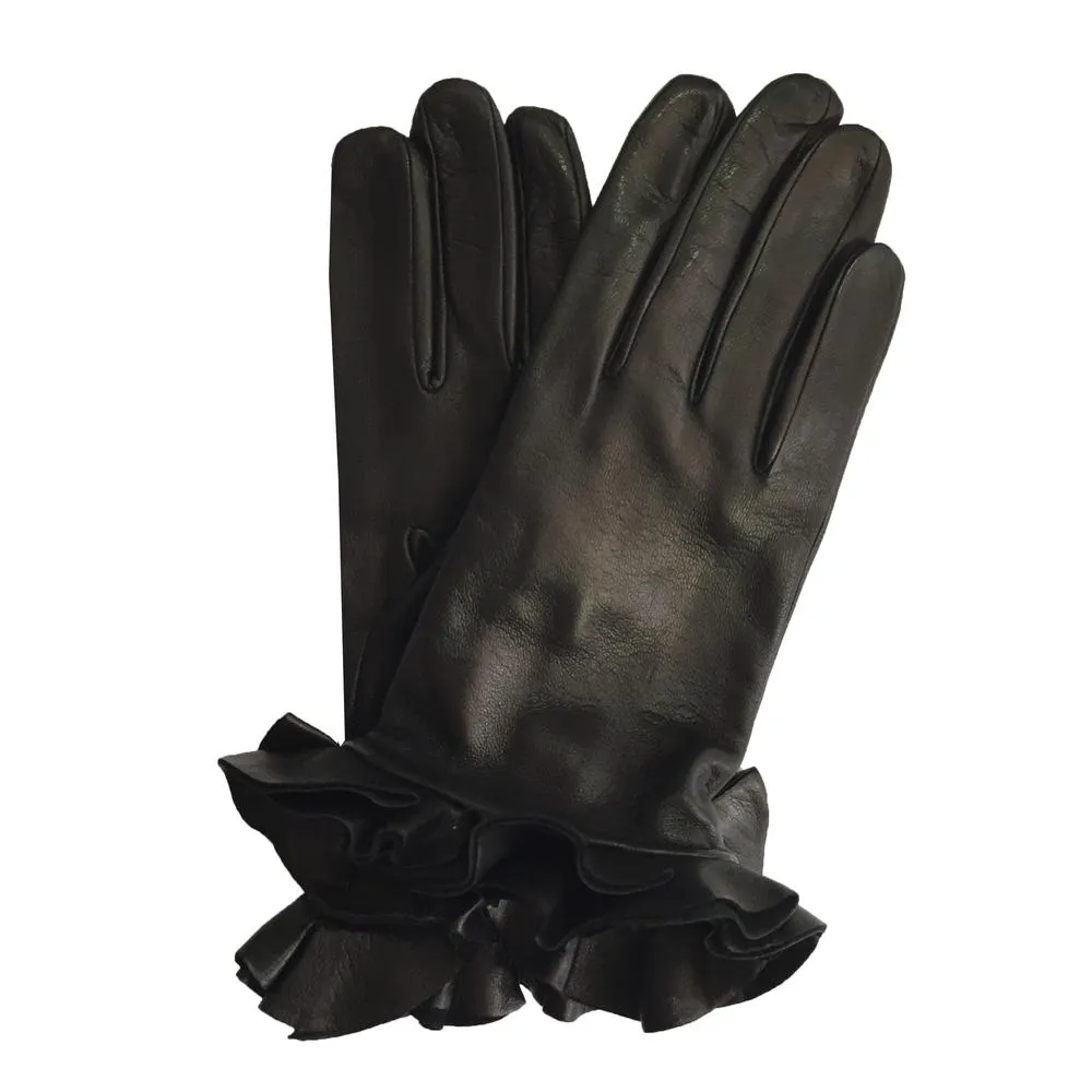 Danielle 2 - Women's Silk Lined Leather Gloves with Ruffle