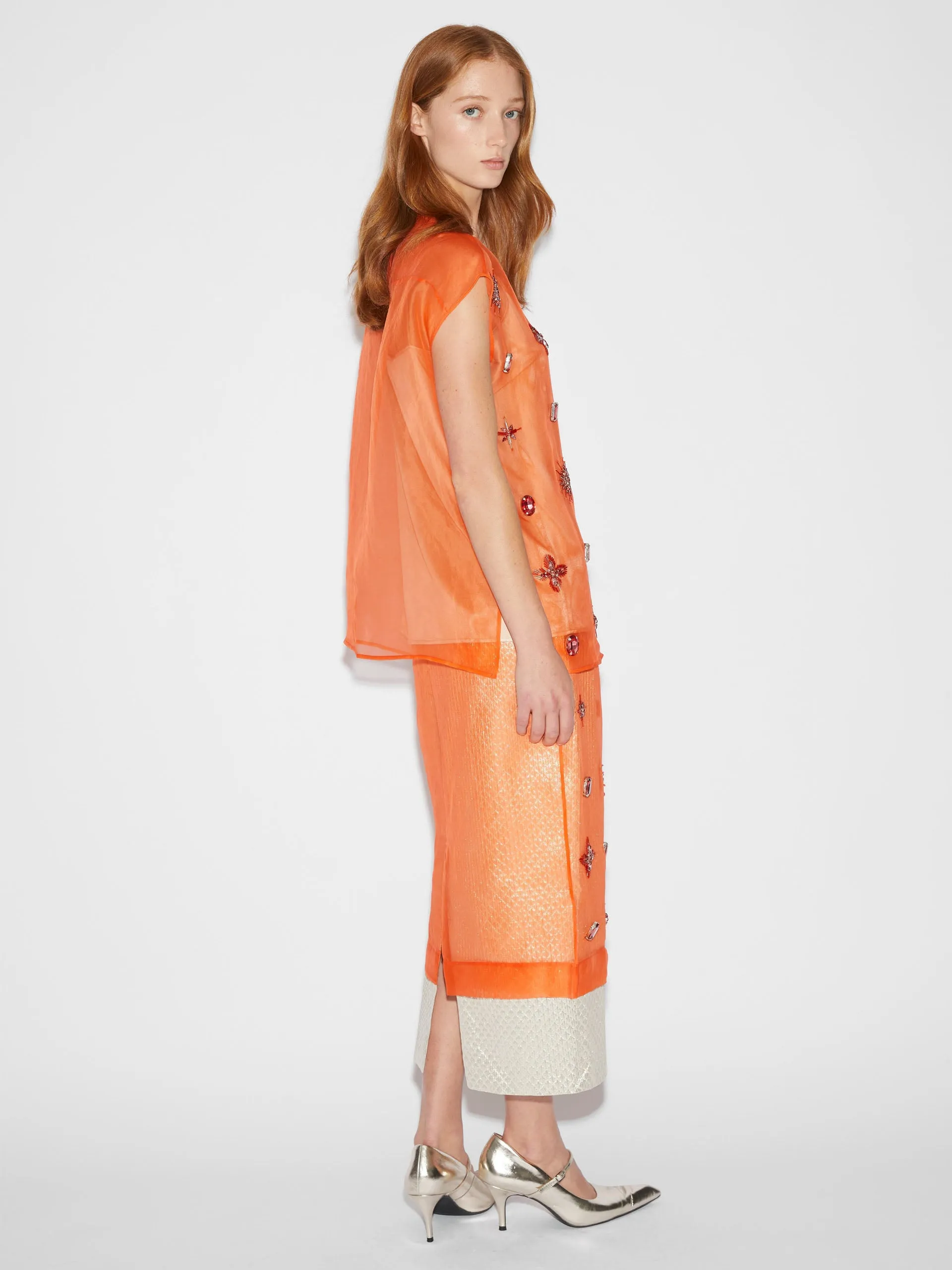 Elaine skirt tangerine embellished organza