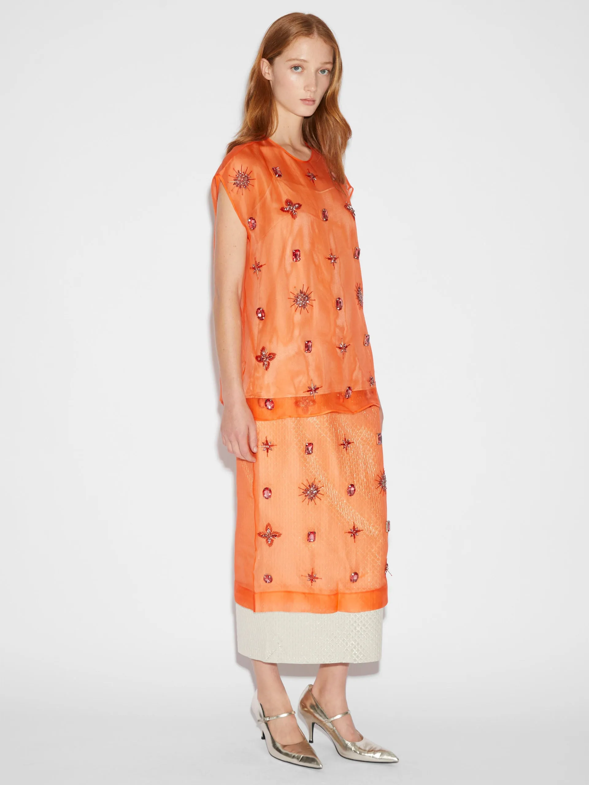 Elaine skirt tangerine embellished organza