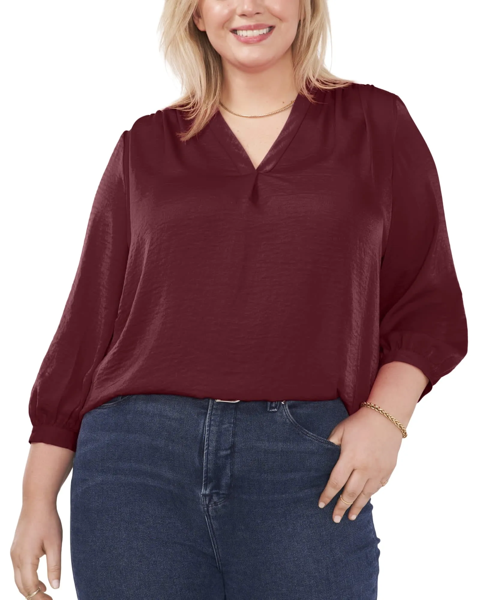 Everley V-Neck Blouse | DP CRANBERRY