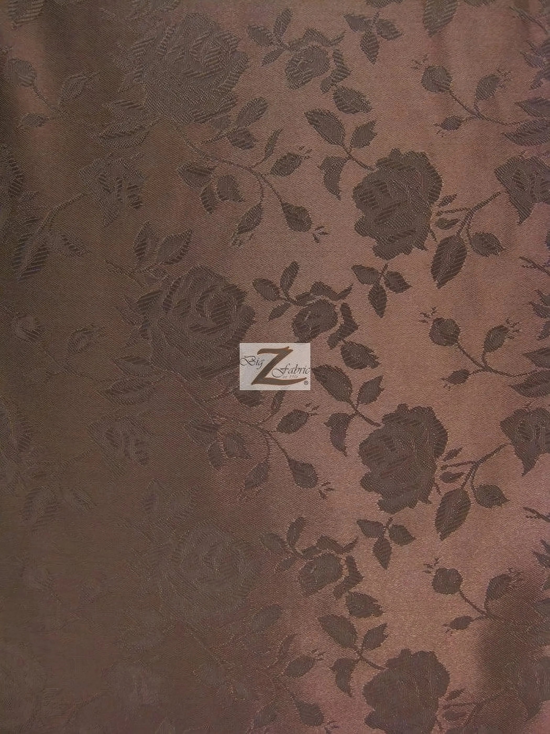 Floral Rose Jacquard Satin Fabric / Brown / Sold By The Yard