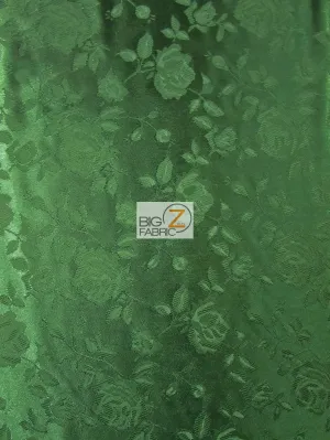 Floral Rose Jacquard Satin Fabric / Hunter Green / Sold By The Yard