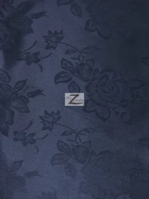 Floral Rose Jacquard Satin Fabric / Navy / Sold By The Yard