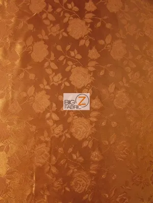 Floral Rose Jacquard Satin Fabric / Rust / Sold By The Yard