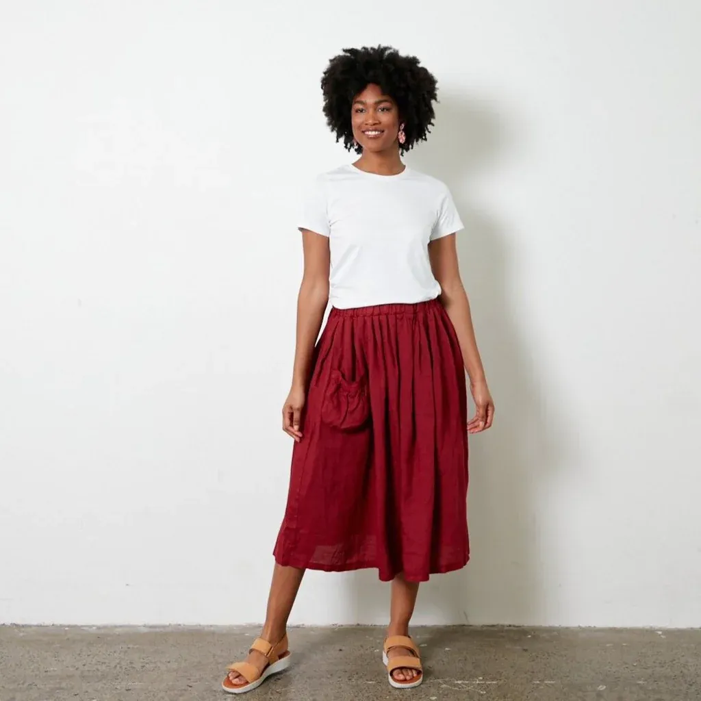 Gathered Full Skirt - Barn Red