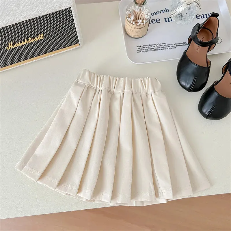 Girls‘ Skirt 2023 Summer Spring Autumn Solid Color White Grey Black Academic Style Sweet Cotton Versatile